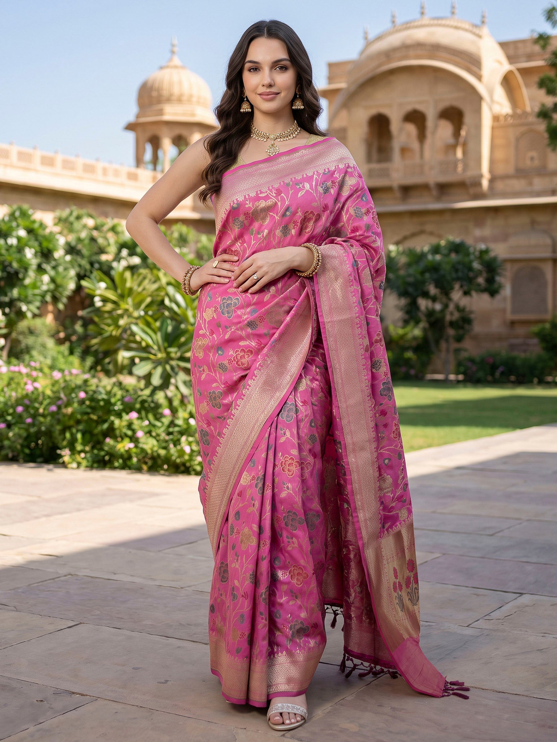 Pink Woven Design Banarasi Saree
