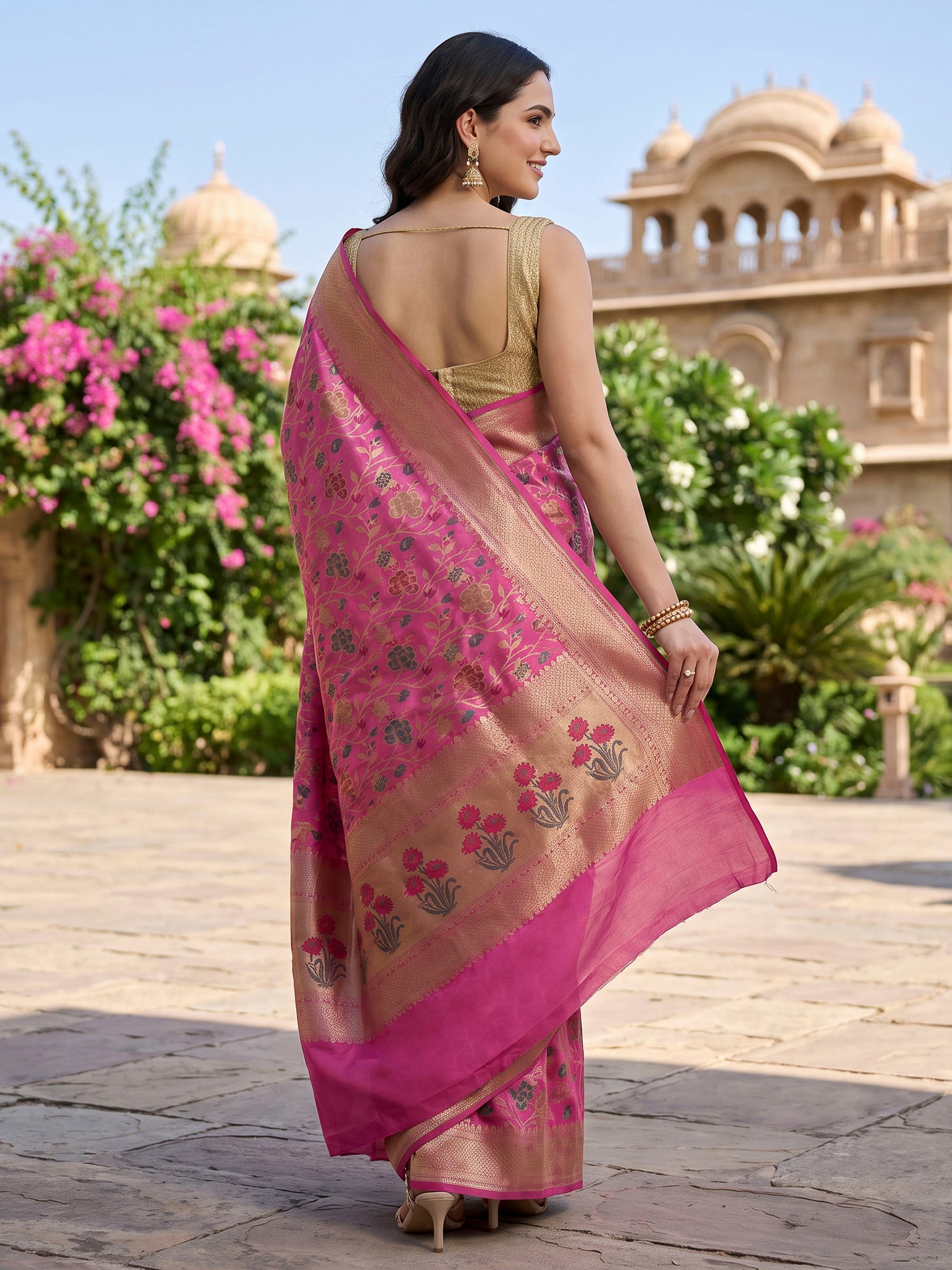 Pink Woven Design Banarasi Saree