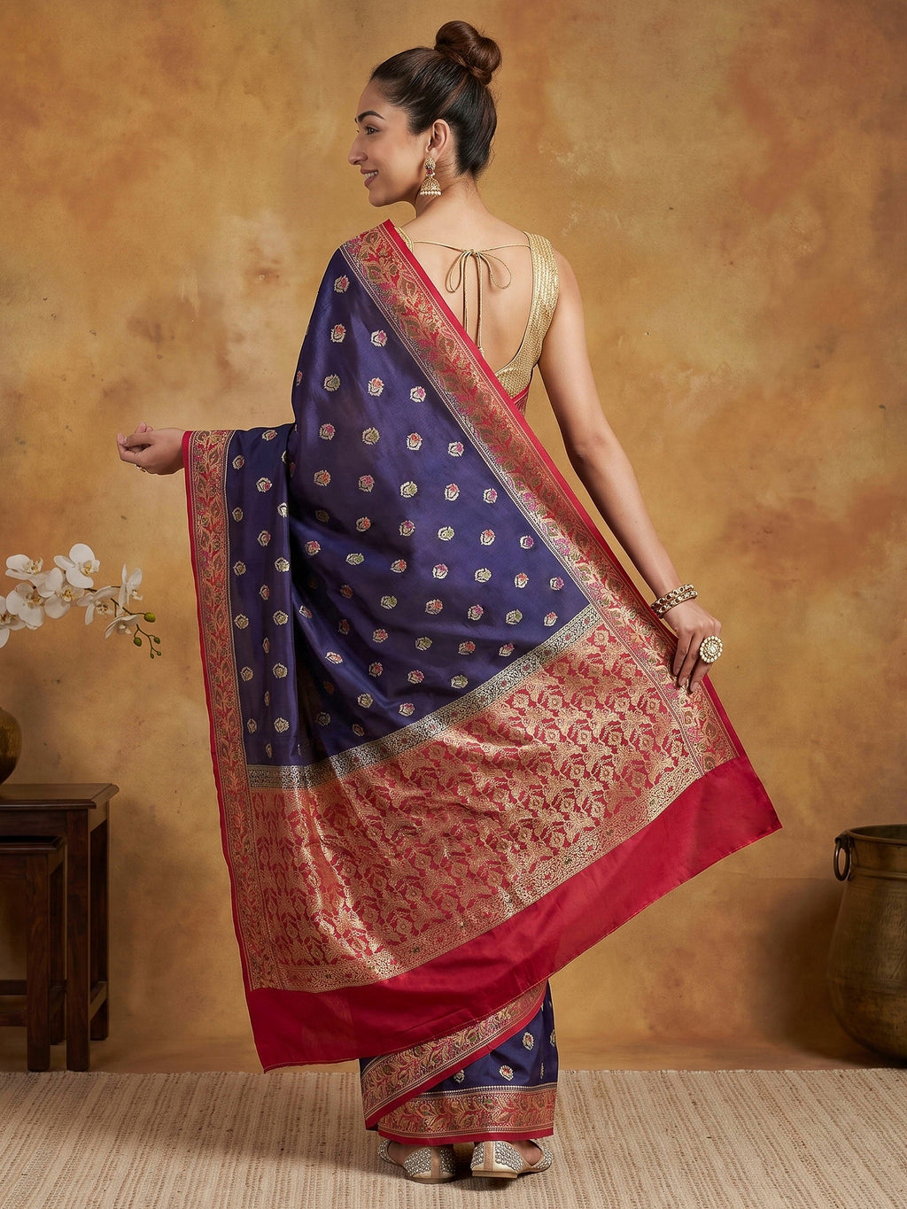 Navy Blue Woven Design Banarasi Saree