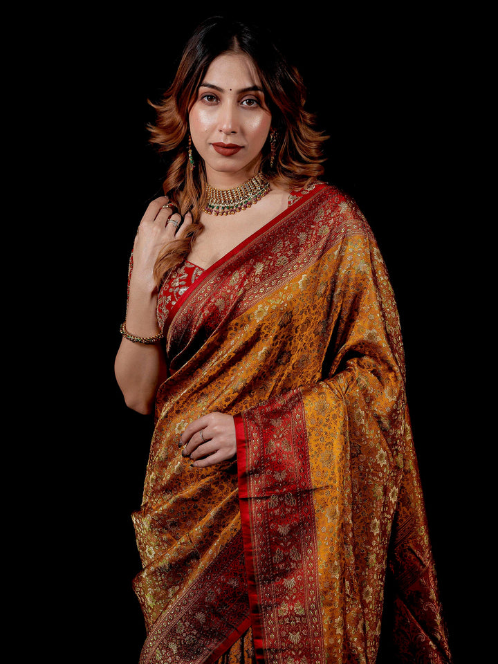 Mustard Woven Design Satin Saree