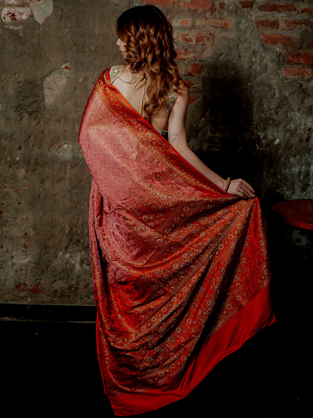Pink Woven Design Satin Saree
