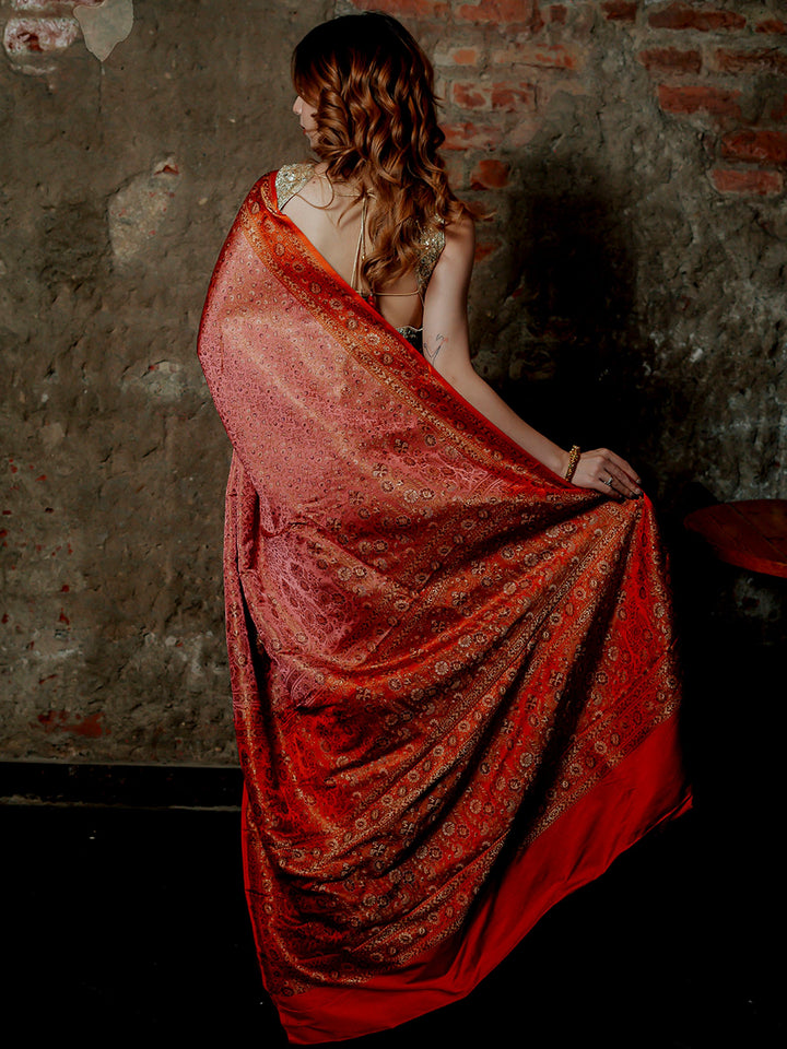Pink Woven Design Satin Saree