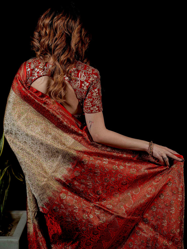 Beige Woven Design Satin Saree