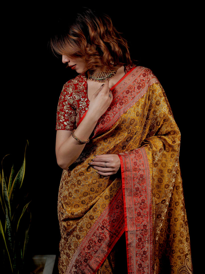 Lemon Woven Design Satin Saree