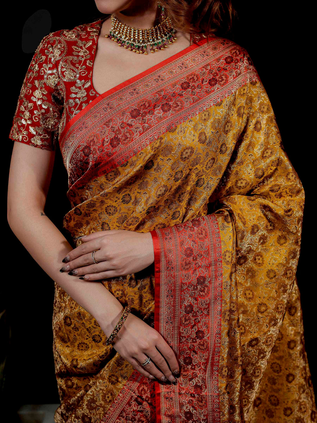 Lemon Woven Design Satin Saree