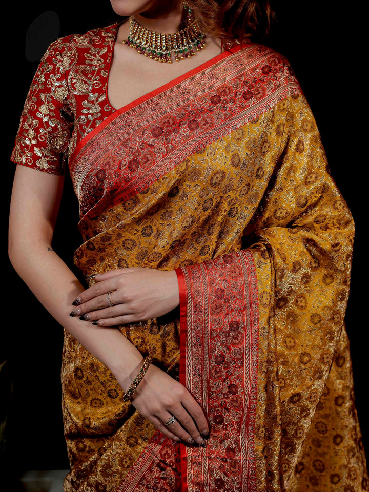 Lemon Woven Design Satin Saree