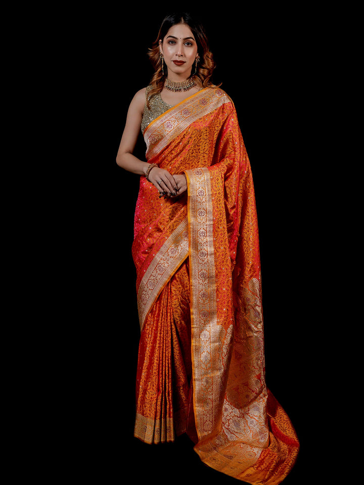 Mustard Woven Design Satin Saree