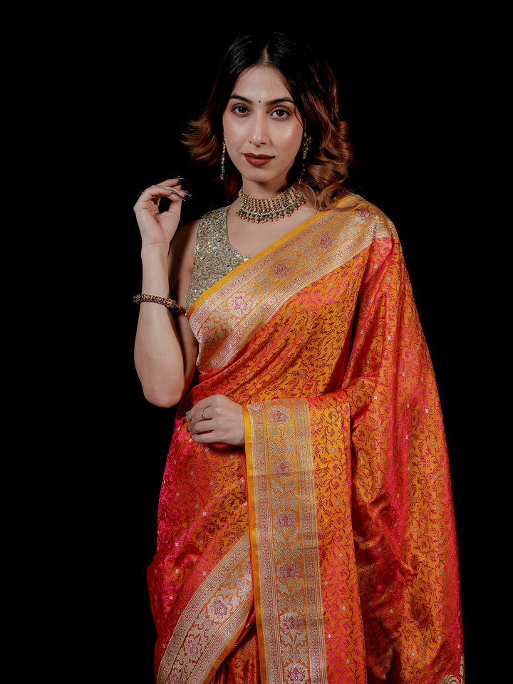 Mustard Woven Design Satin Saree