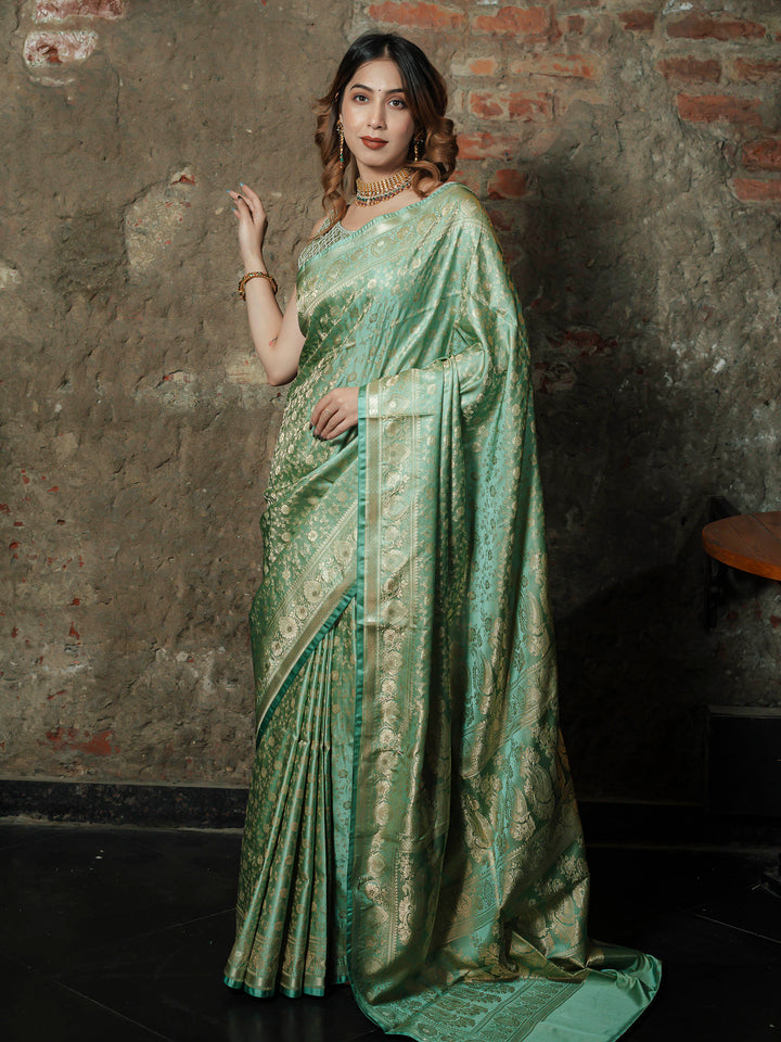 Pista-Green Woven Design Satan Saree