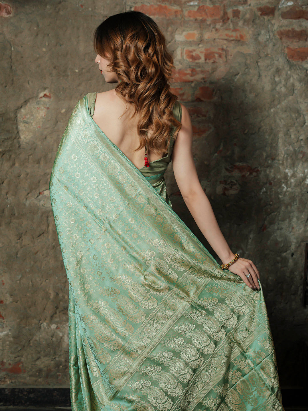 Pista-Green Woven Design Satan Saree