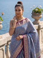 Sky Blue Woven Design Satin Saree