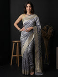 Grey Woven Design Satin Saree