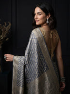 Grey Woven Design Satin Saree