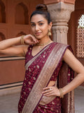 Maroon Woven Design Satin Saree