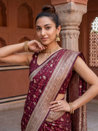 Maroon Woven Design Satin Saree