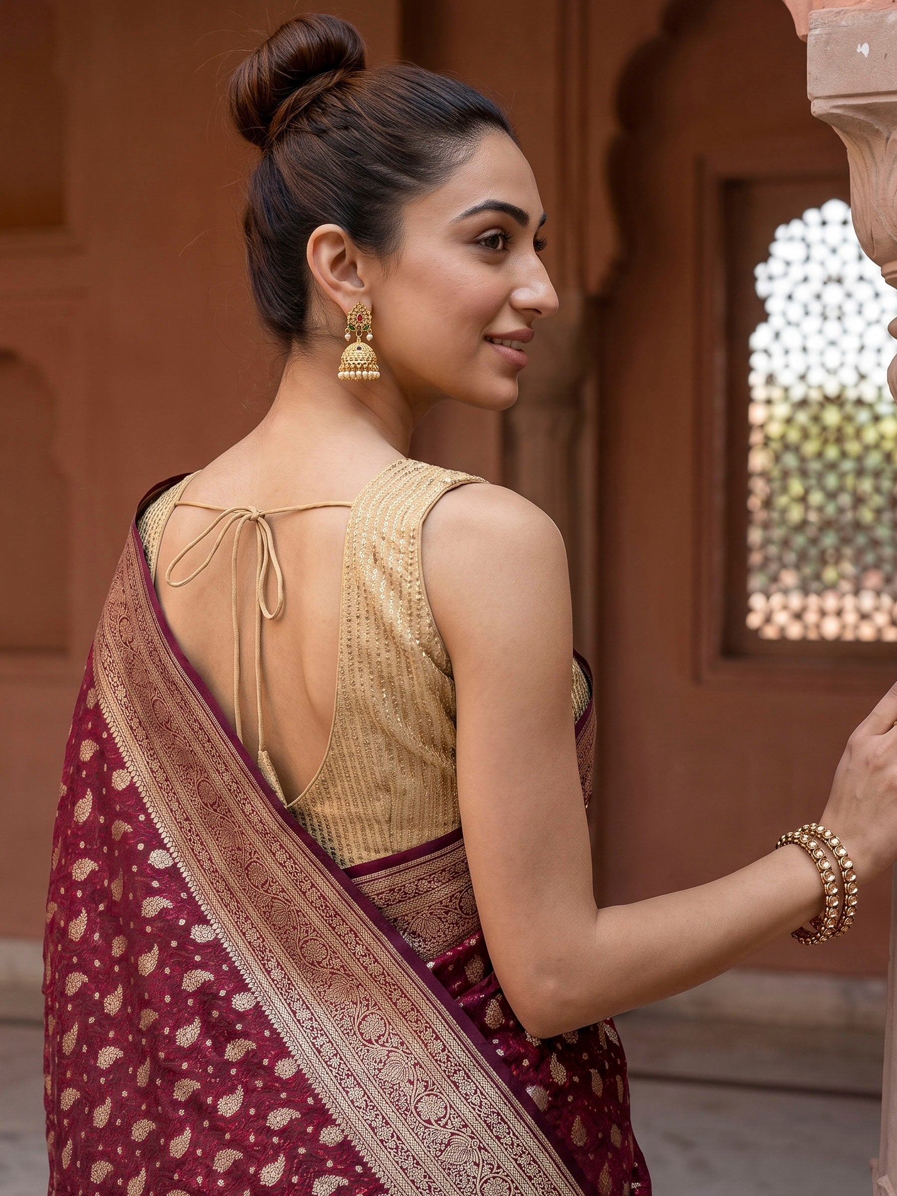 Maroon Woven Design Satin Saree