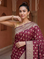 Maroon Woven Design Satin Saree