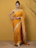 Mustard Woven Design Satin Saree