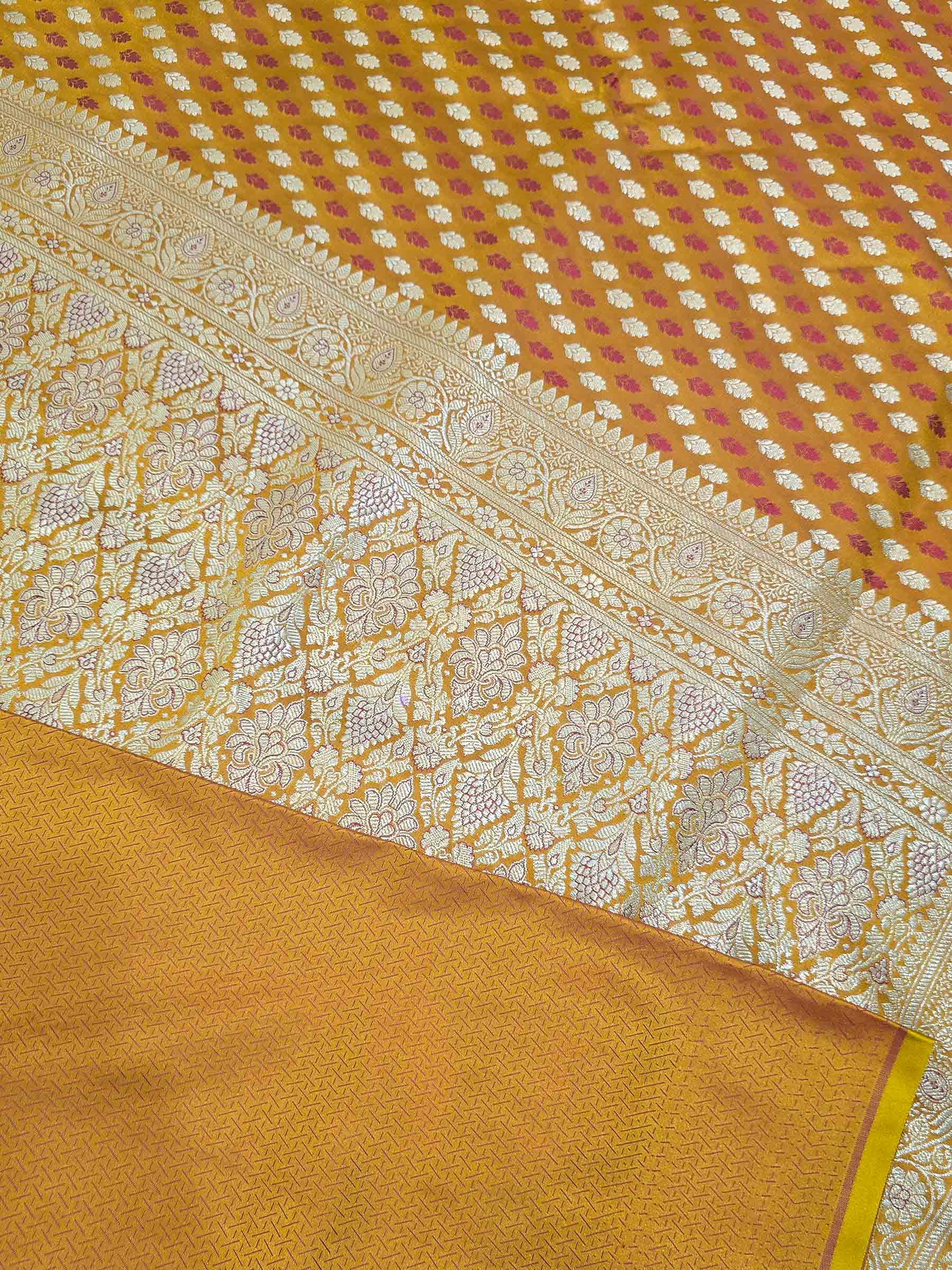 Mustard Woven Design Satin Saree