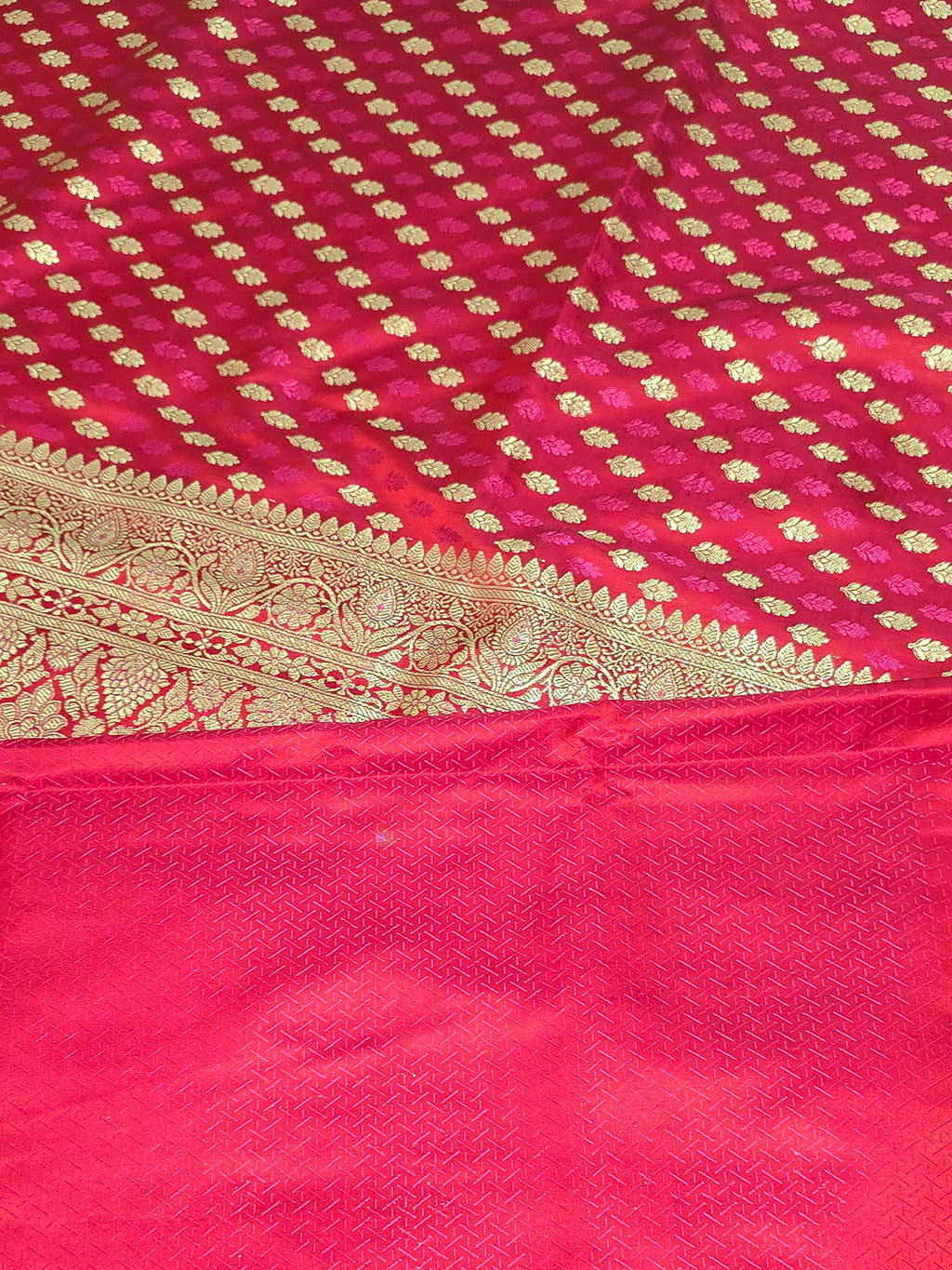 Red Woven Design Satin Saree