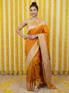 Mustard Woven Design Satin Saree