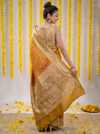 Mustard Woven Design Satin Saree