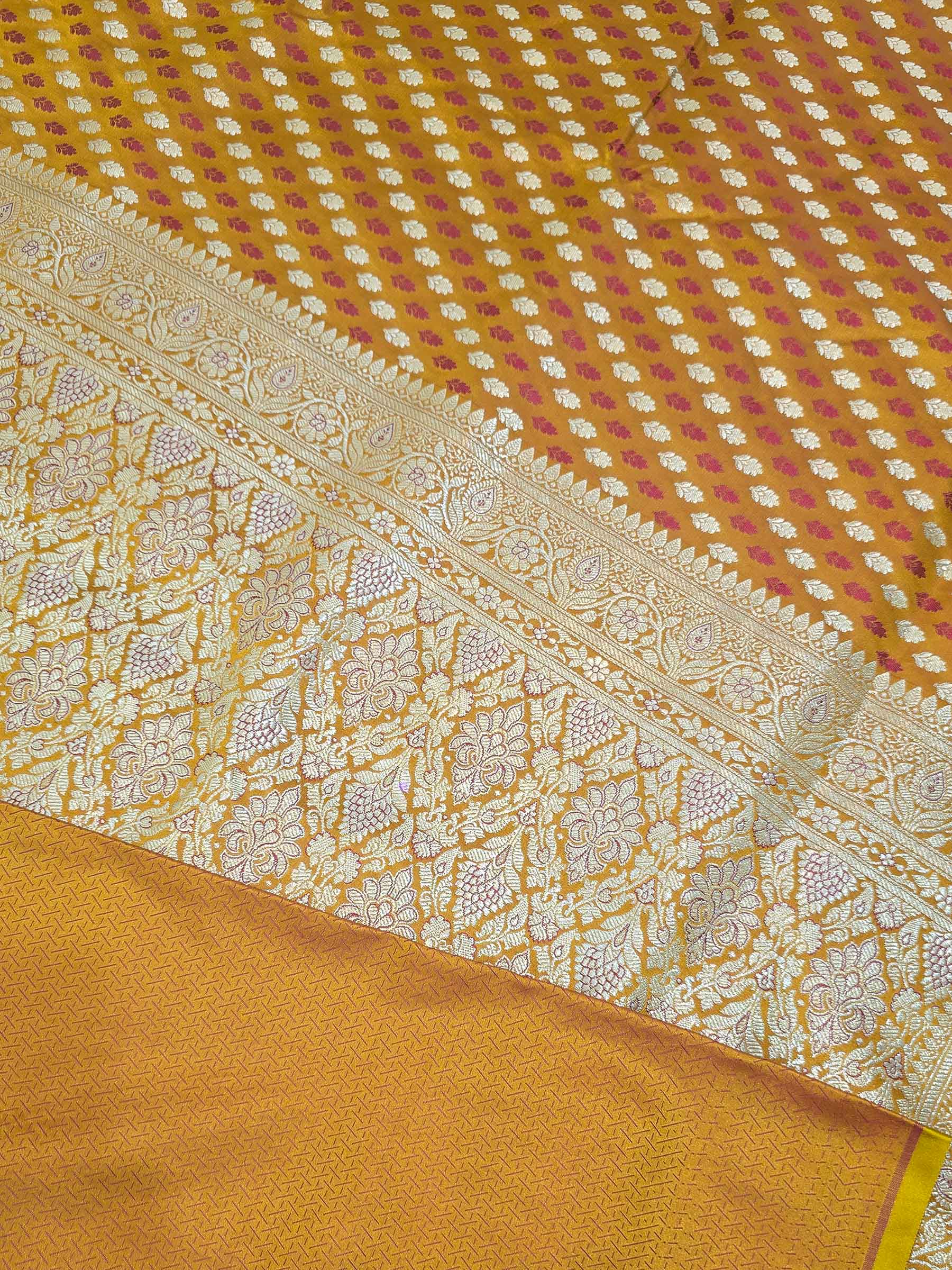 Mustard Woven Design Satin Saree