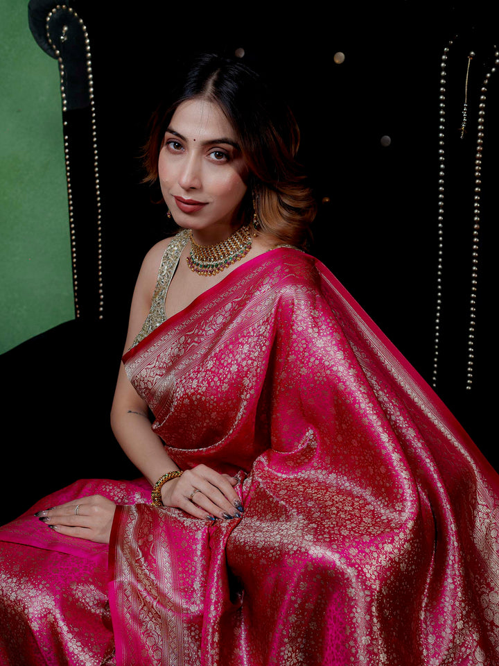 Pink Woven Design Satin Saree