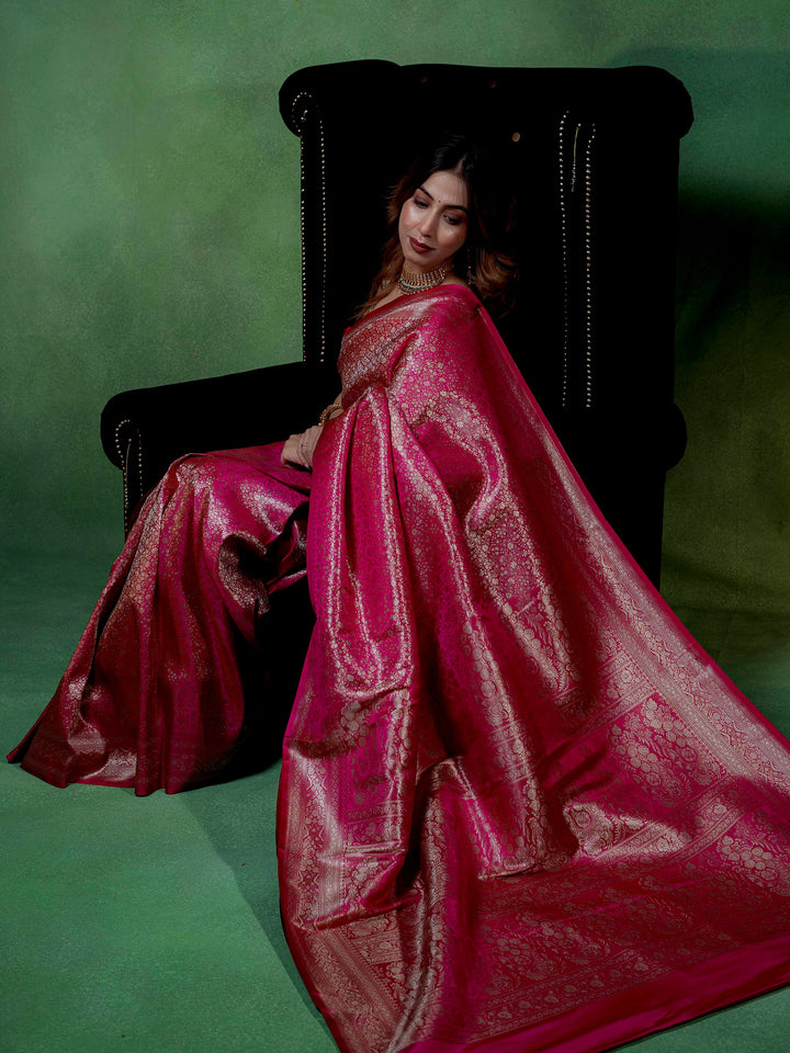 Pink Woven Design Satin Saree
