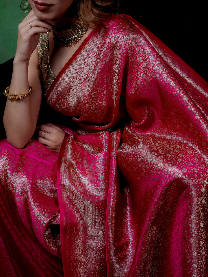 Pink Woven Design Satin Saree