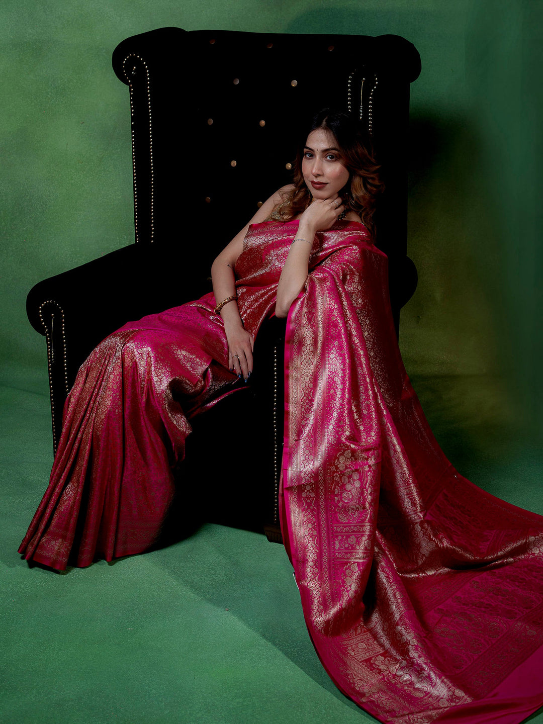 Pink Woven Design Satin Saree