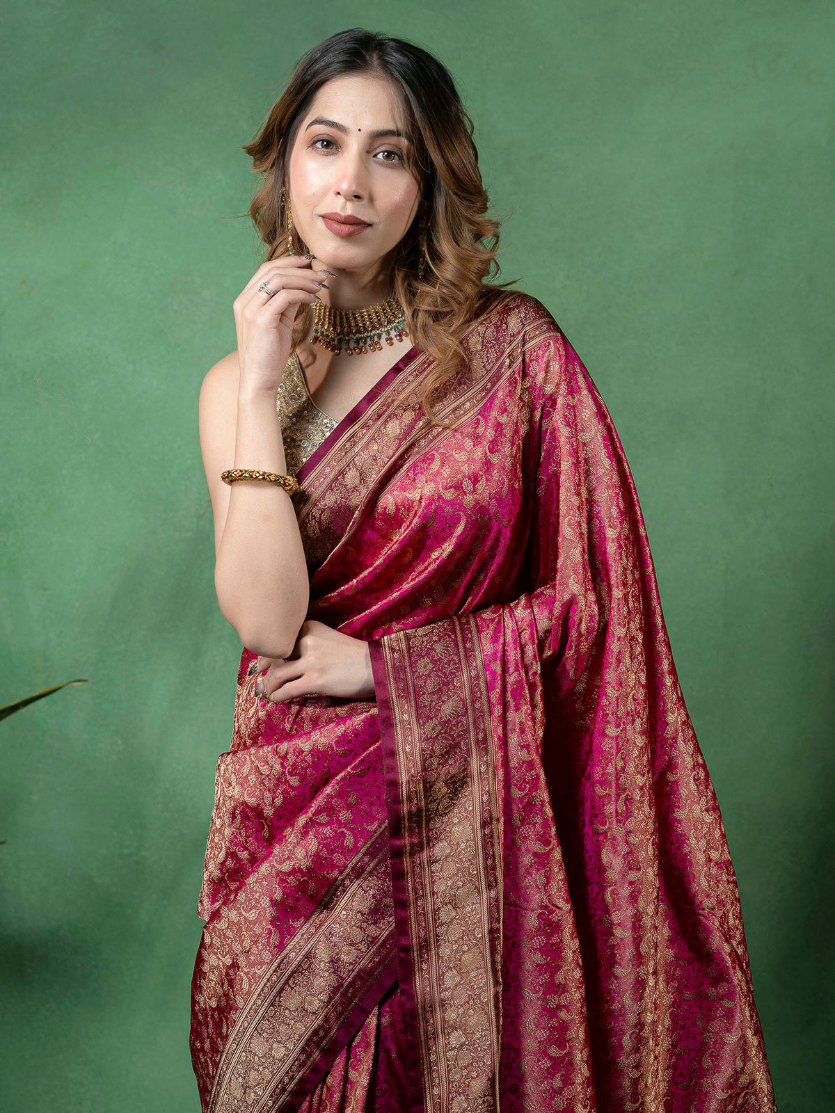 Maroon Woven Design Satan Saree