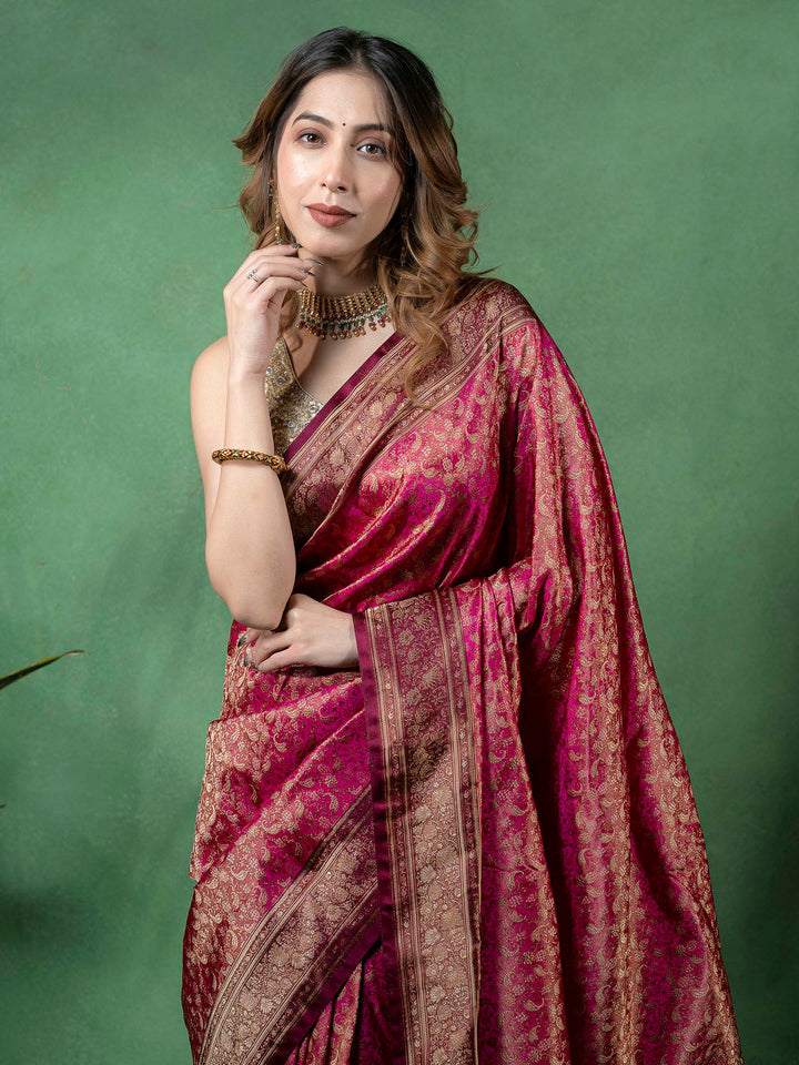 Maroon Woven Design Satan Saree
