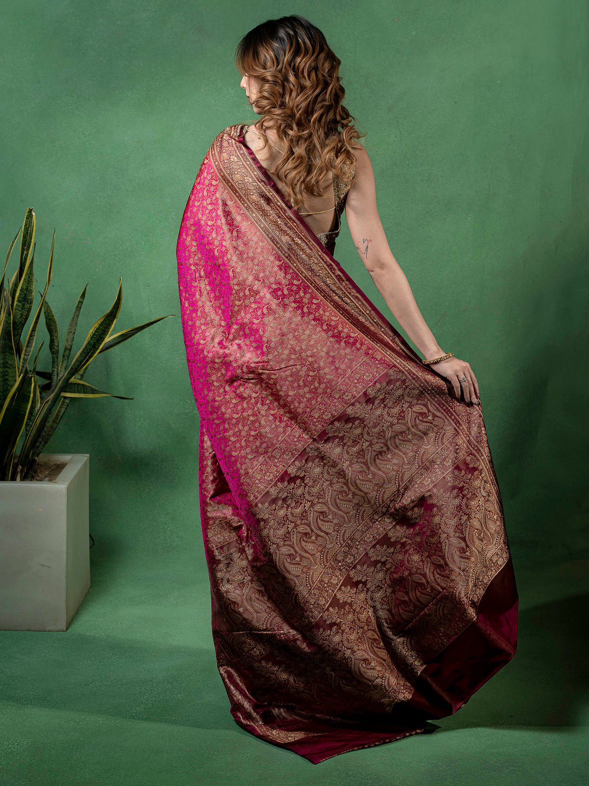 Maroon Woven Design Satan Saree
