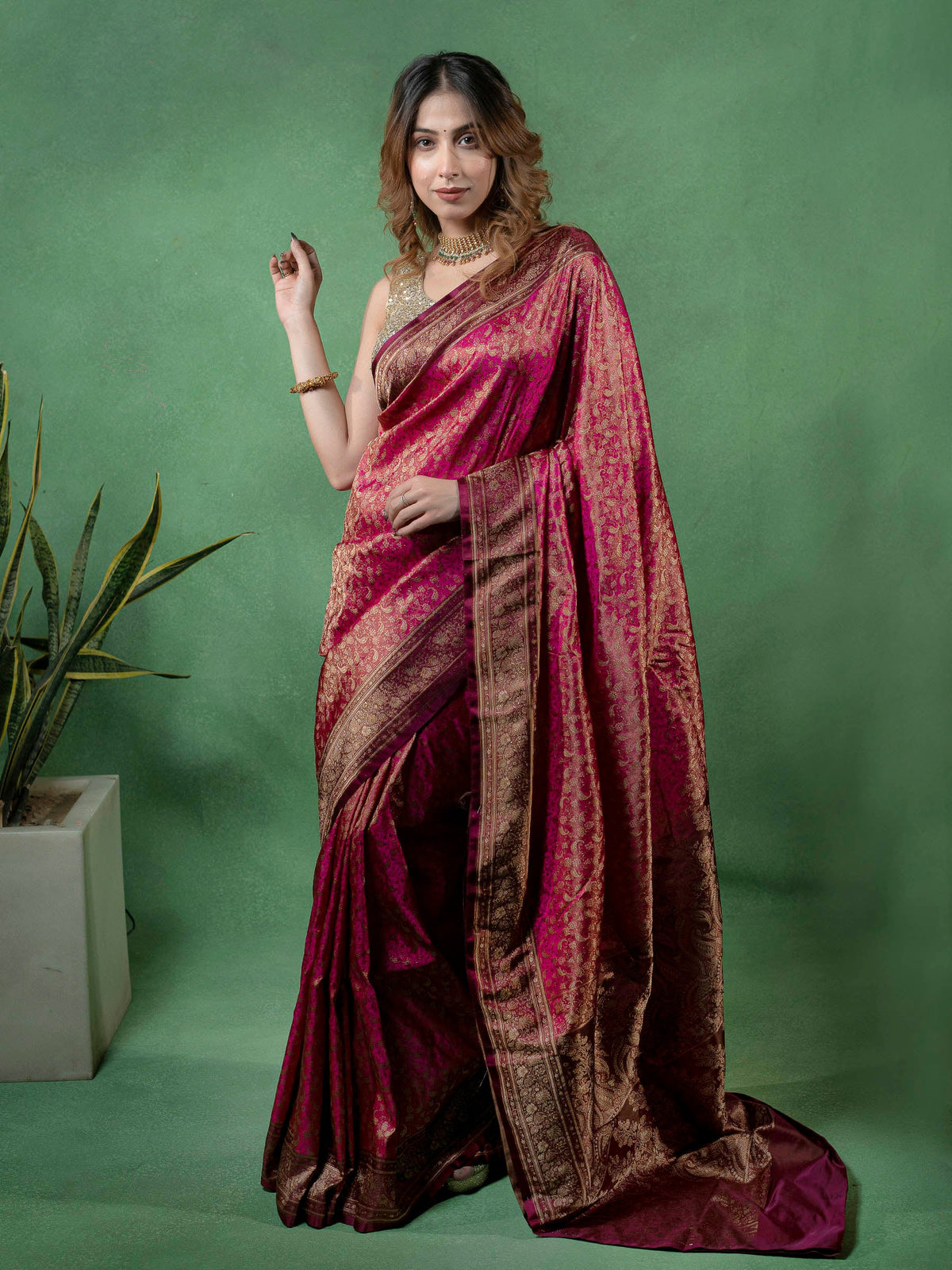 Maroon Woven Design Satan Saree