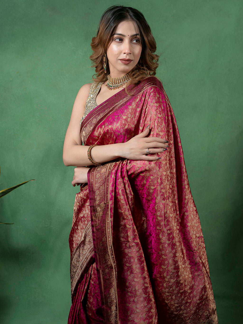 Maroon Woven Design Satan Saree