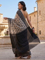Black Woven Design Cotton Blend Saree