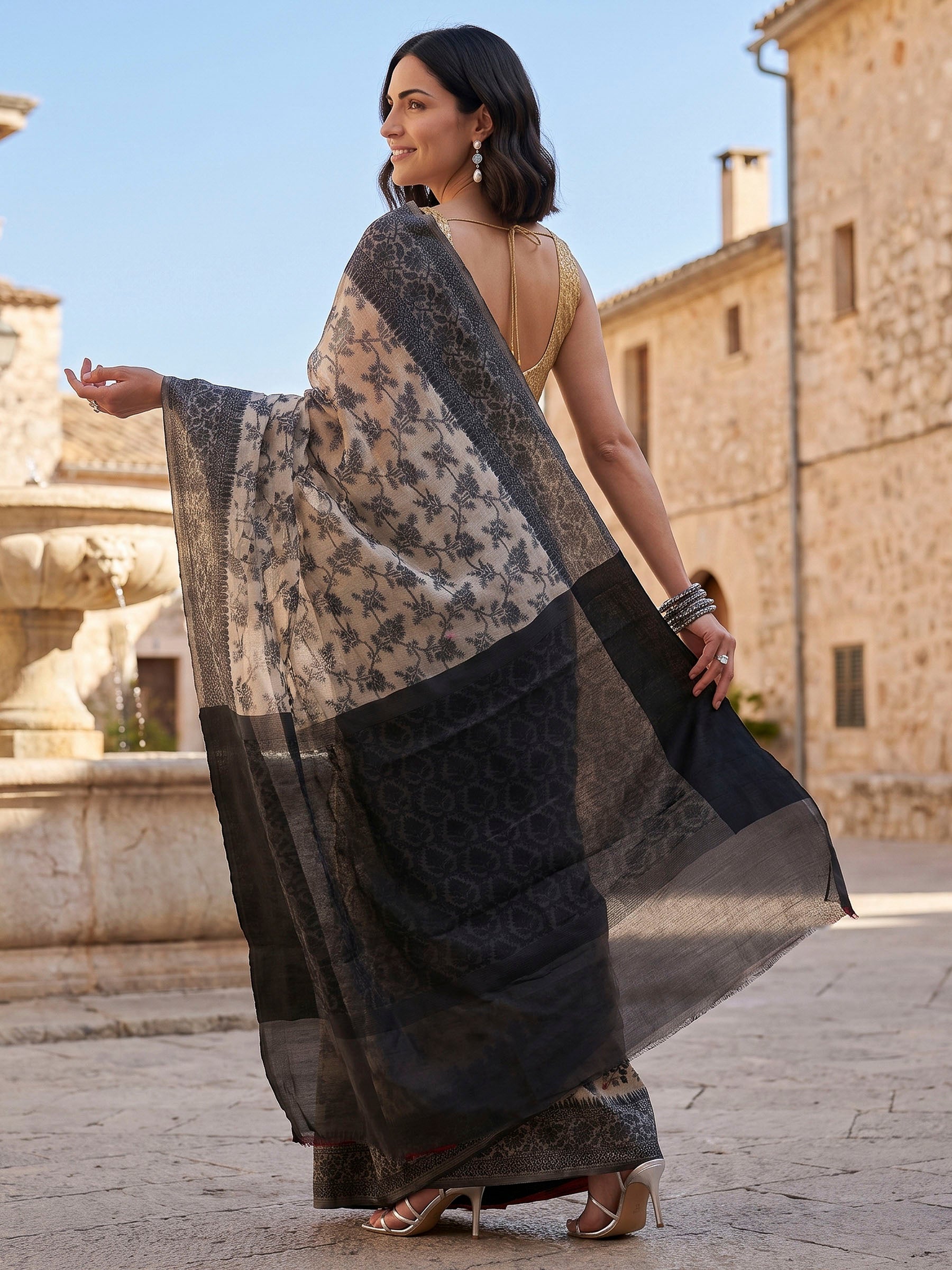 Black Woven Design Cotton Blend Saree
