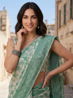 Green Woven Design Cotton Blend Saree