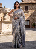 Grey-Cream Woven Design Cotton Saree