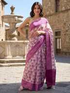 Magenta Woven Design Cotton Blend Saree