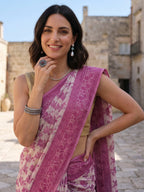 Magenta Woven Design Cotton Blend Saree