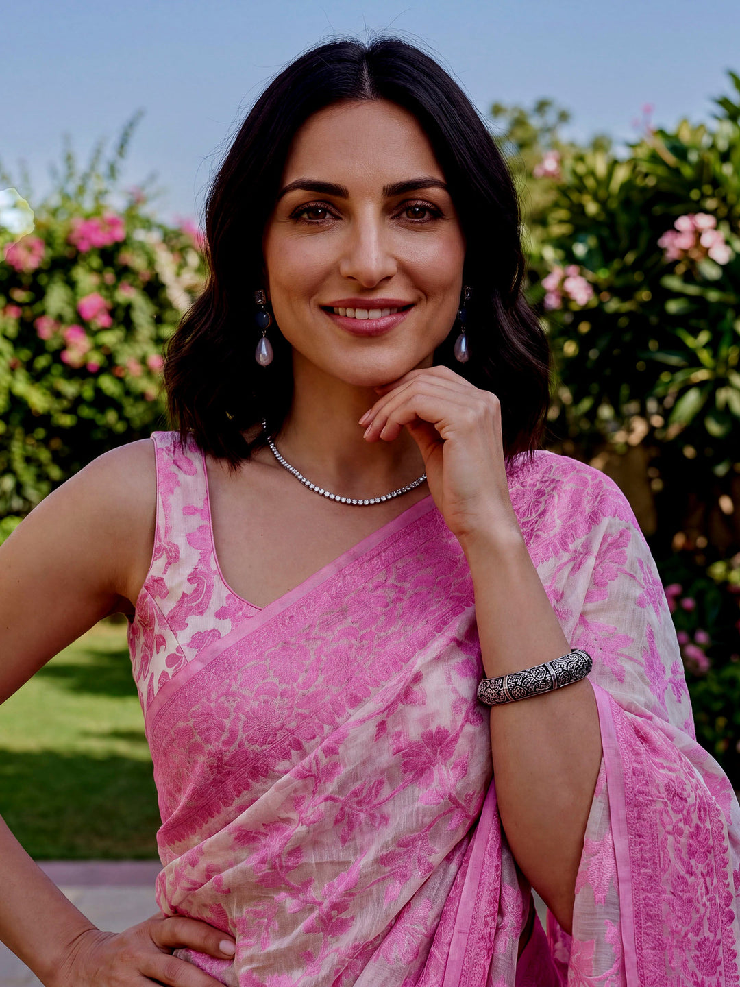 Pink-Cream Woven Design Cotton Saree