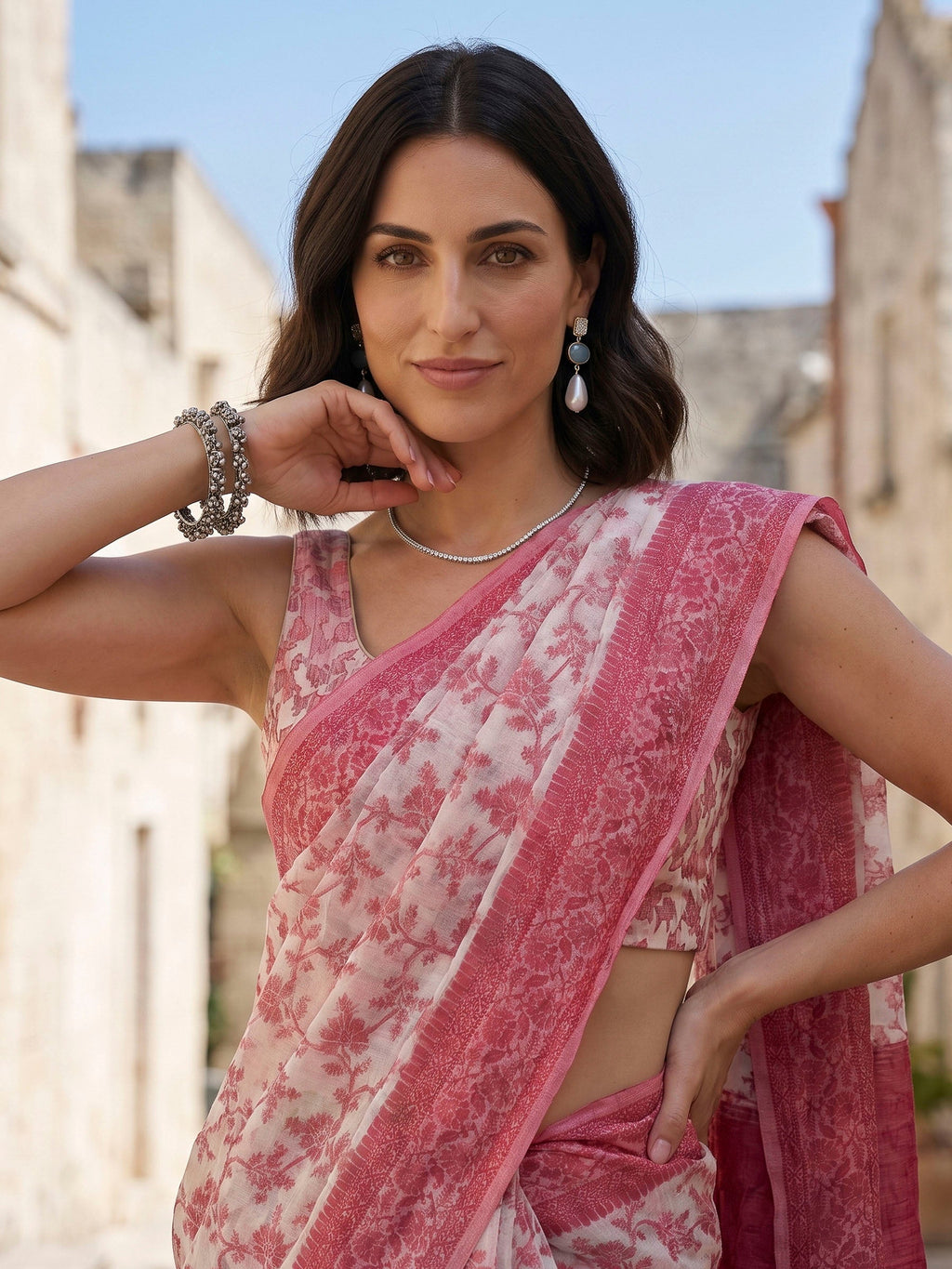 Red Woven Design Cotton Blend Saree