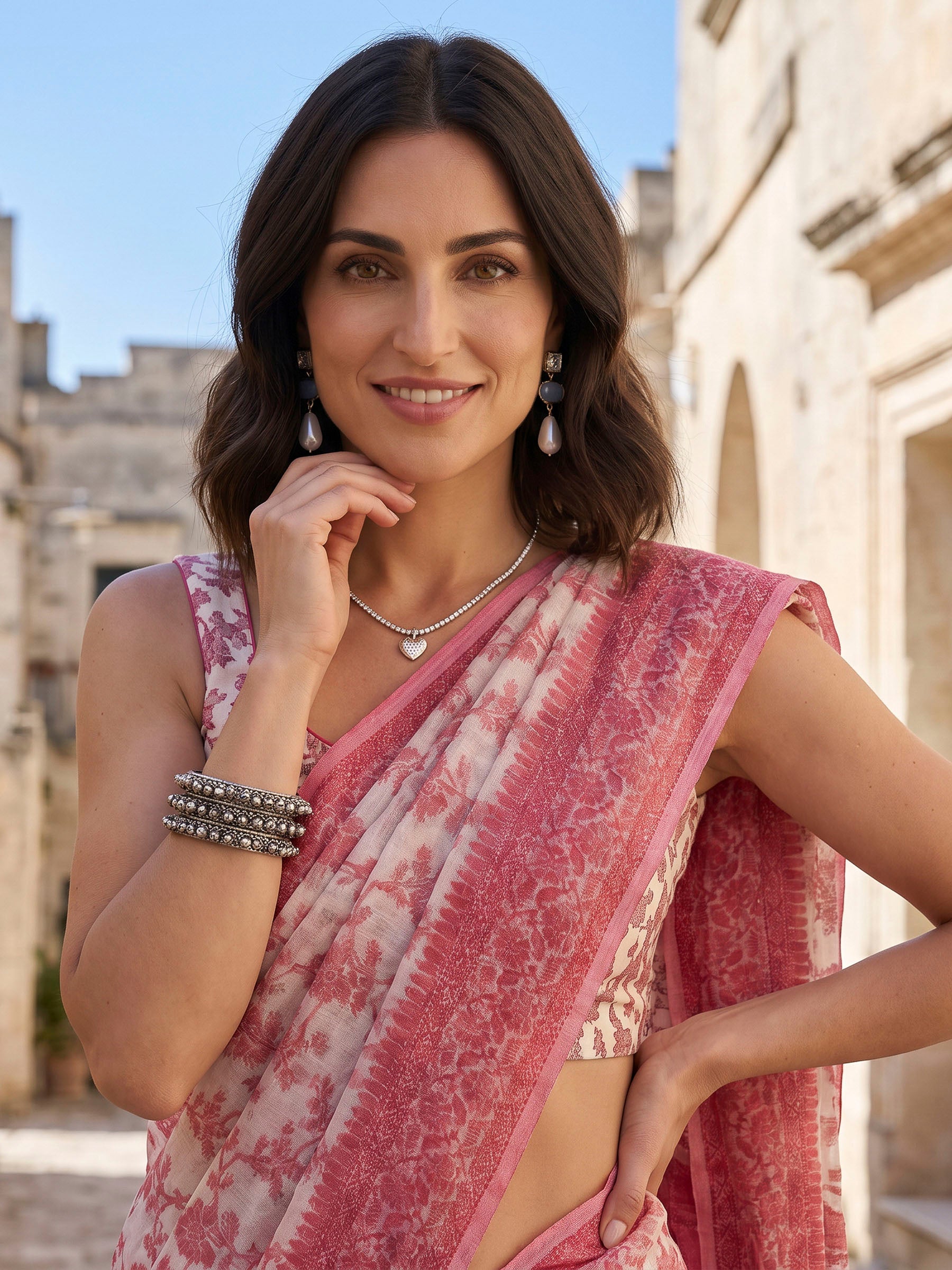Red Woven Design Cotton Blend Saree