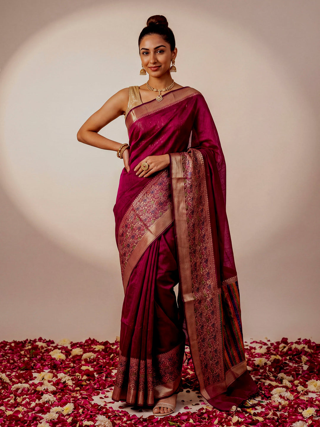 Magenta Woven Design Cotton Saree