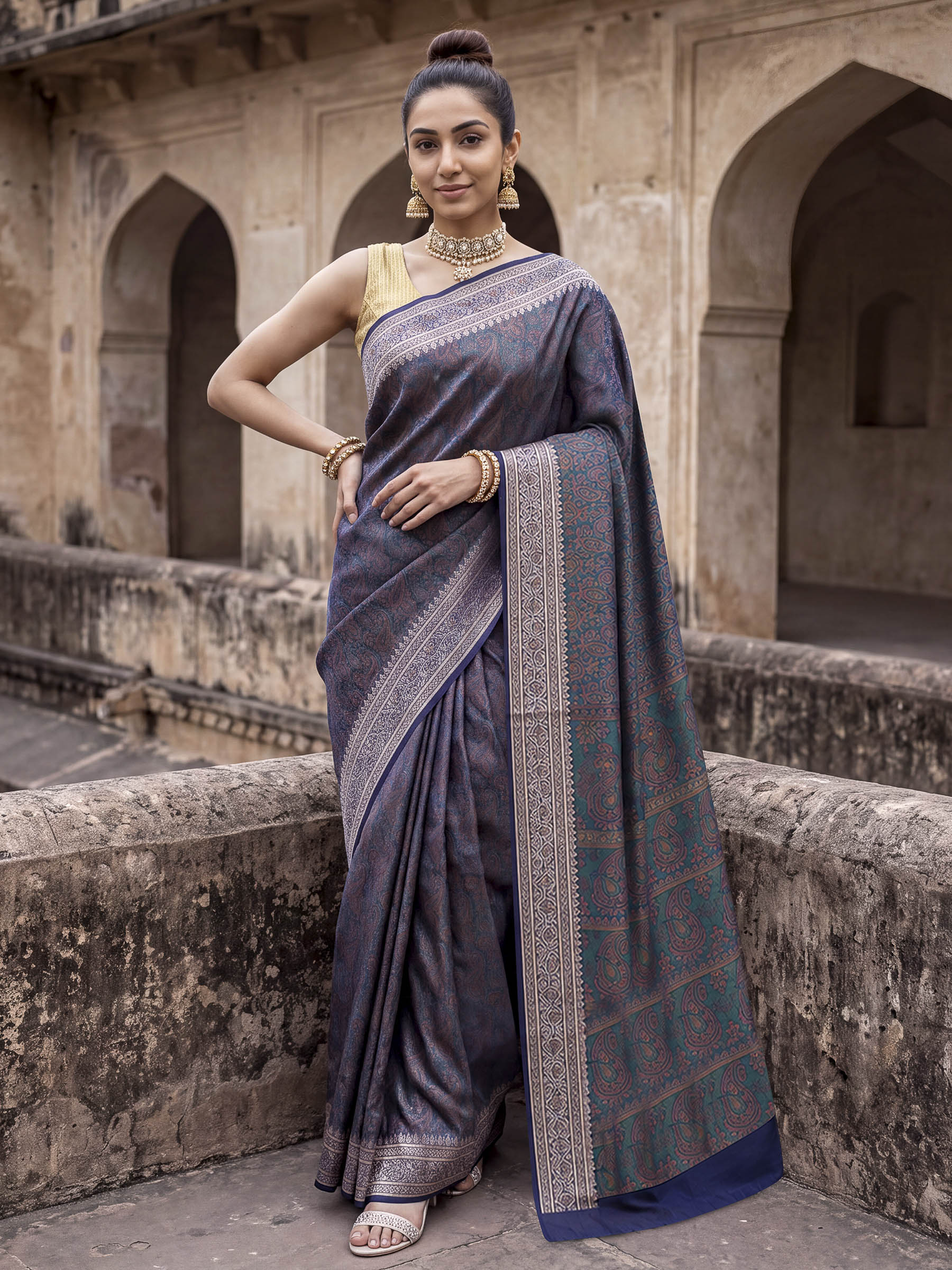 Navy Blue Woven Design Banarasi Saree