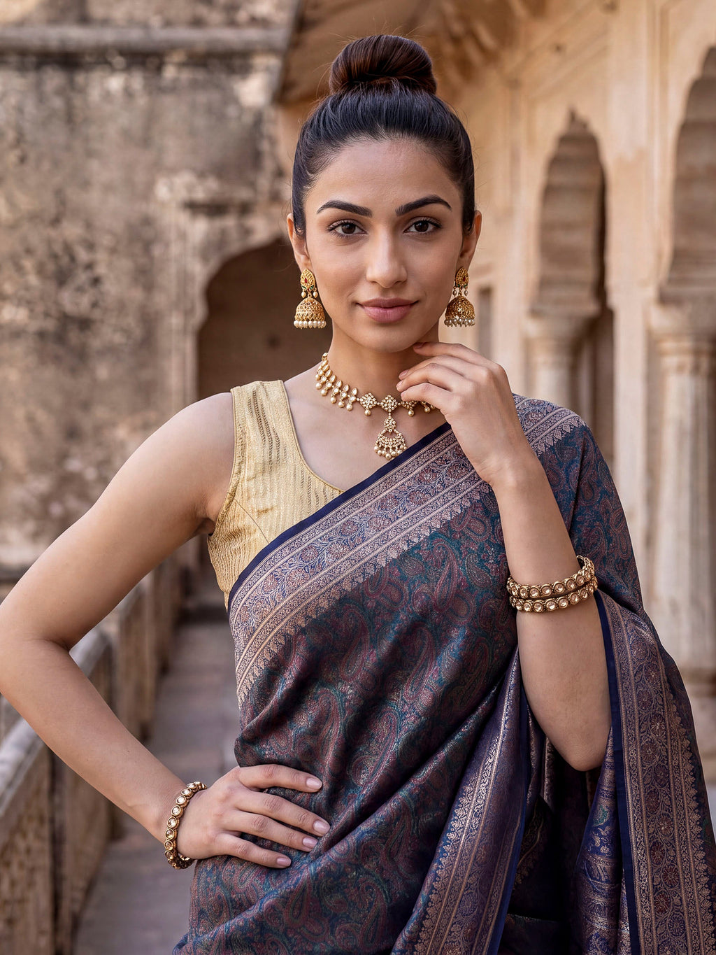 Navy Blue Woven Design Banarasi Saree