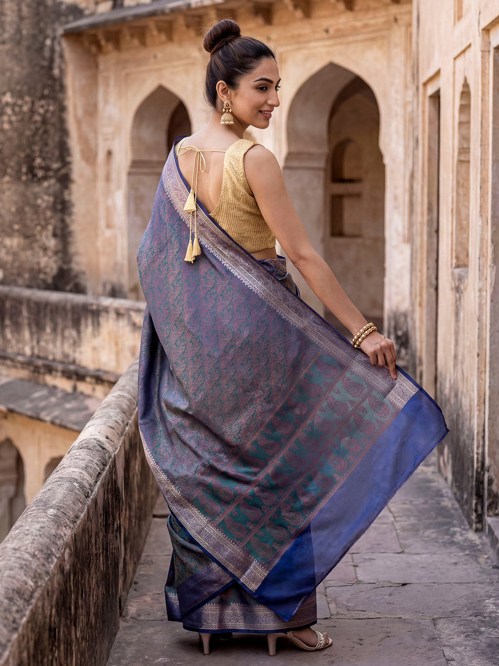Navy Blue Woven Design Banarasi Saree