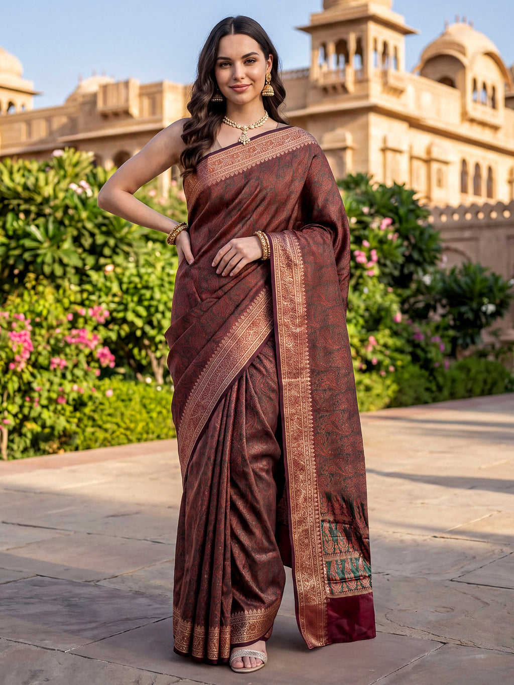 Rust Woven Design Banarasi Saree